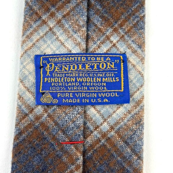 PENDLETON Plaid VINTAGE Wool Neck Tie Ivory Gray Rust Orange Short USA - Picture 6 of 6